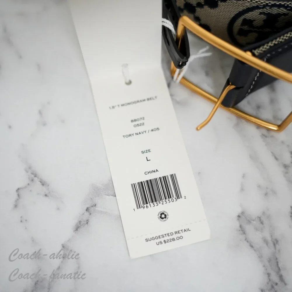 NWT Tory Burch 88072 1.5" T Monogram Logo Jacquard Leather Belt Size M/L_2